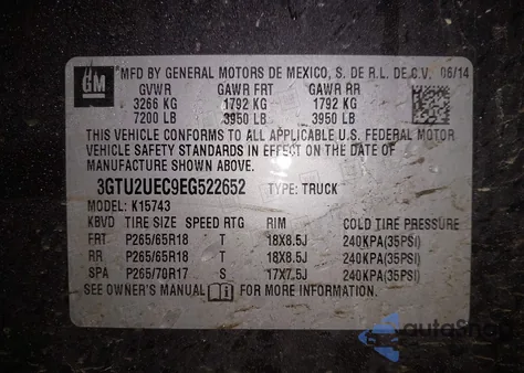 2014 GMC Sierra 1500 Sle from USA, damaged, VIN 3GTU2UEC9EG522652
